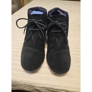 Bobs By Skechers Boots Womens 9.5 Ankle Bootie Wedge Lace Up 34285 Black Leather